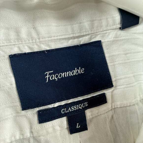 Faconnable Cotton Large Button-Down Striped White Men Pocket Long Sleeve Shirt - Picture 9 of 16